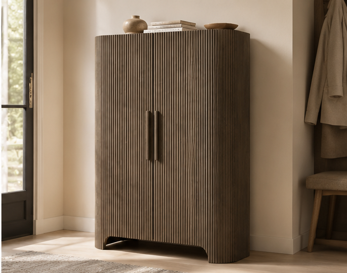 Fluted Tall Shoe Storage Cabinet