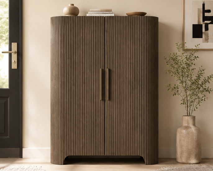 Fluted Tall Shoe Storage Cabinet