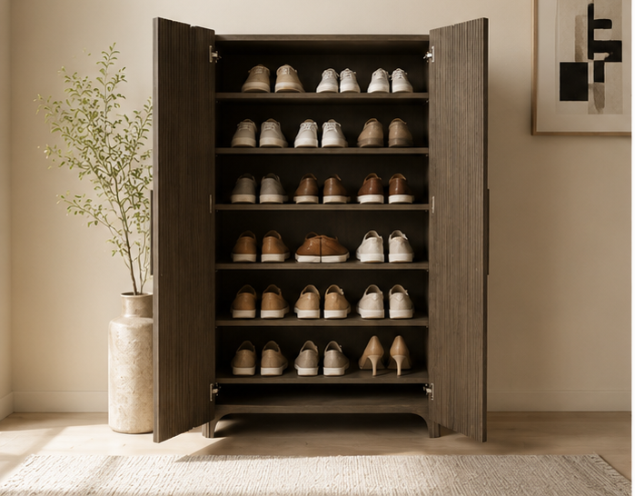 Fluted Tall Shoe Storage Cabinet