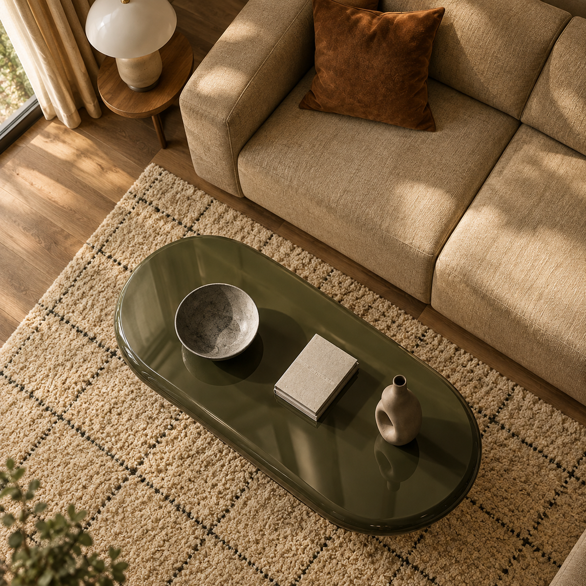 OONA Sculptural Olive Oval Coffee Table