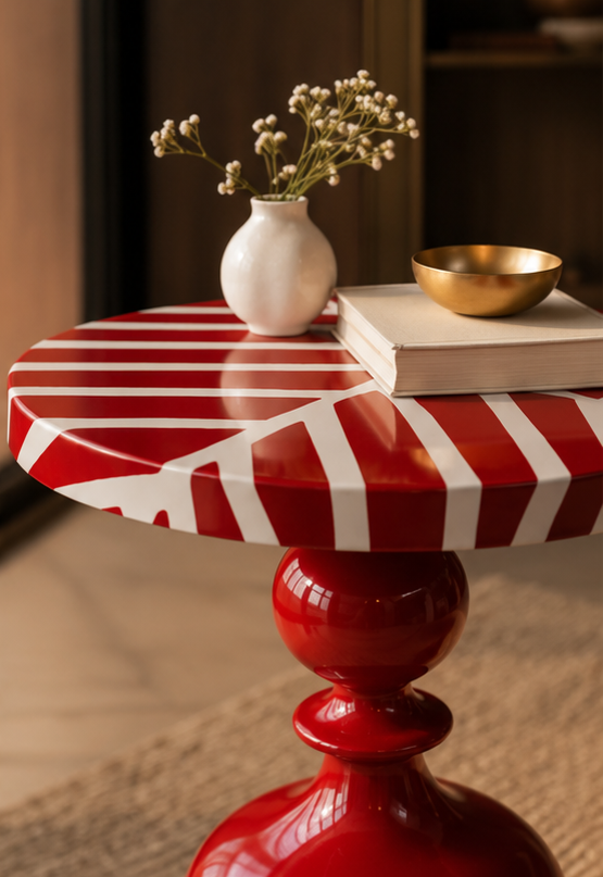MORA STRIPED PEDESTAL SIDE TABLE