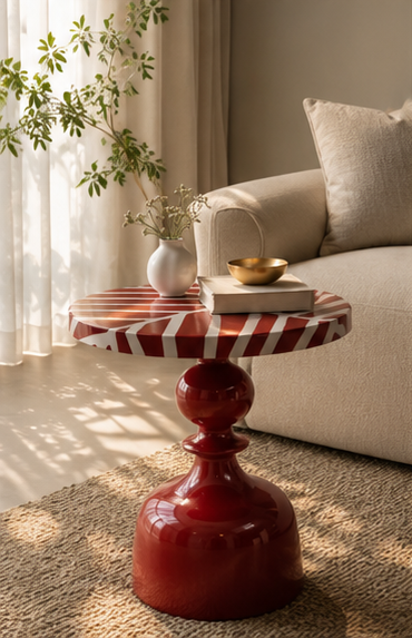 MORA STRIPED PEDESTAL SIDE TABLE