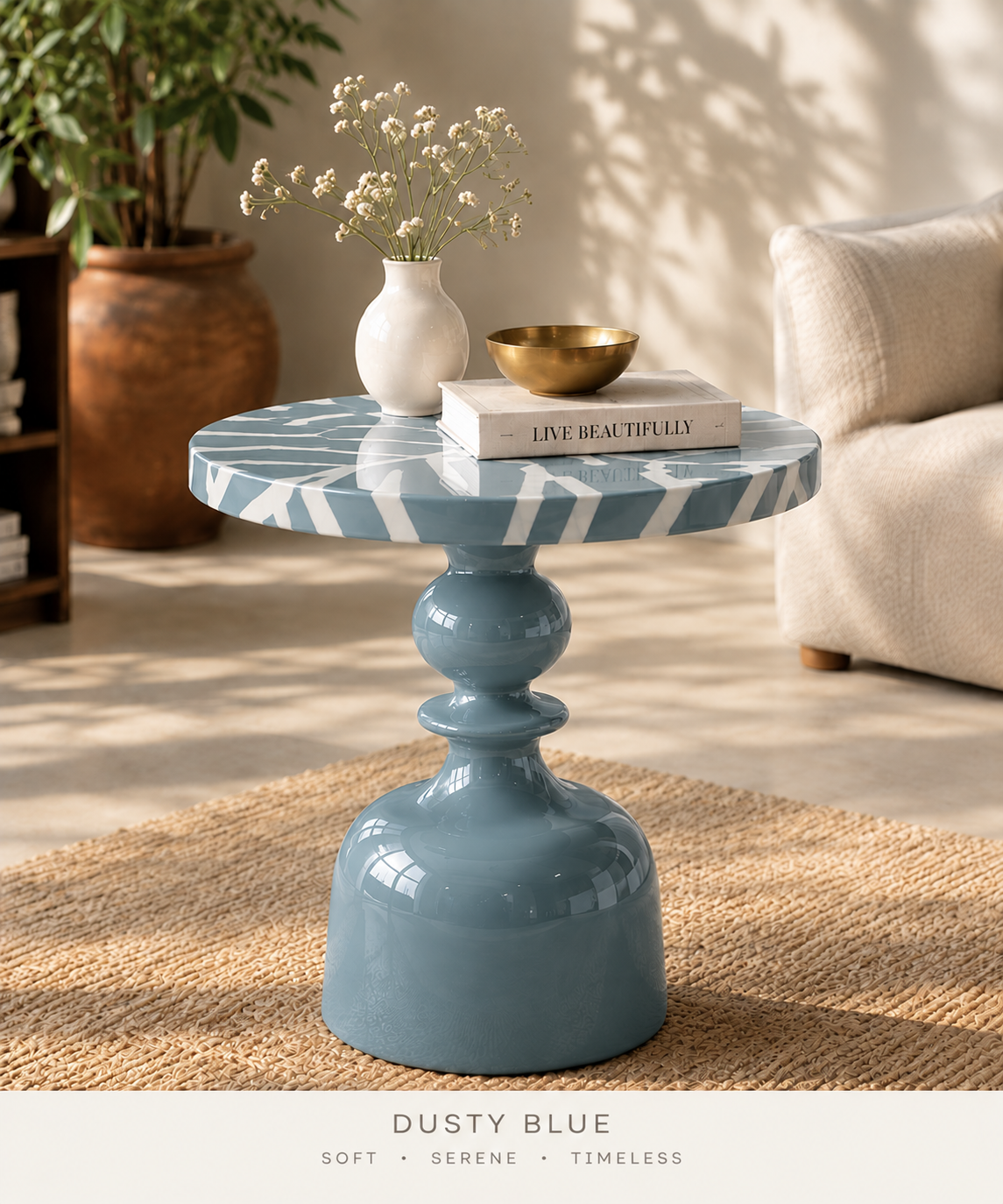 MORA STRIPED PEDESTAL SIDE TABLE