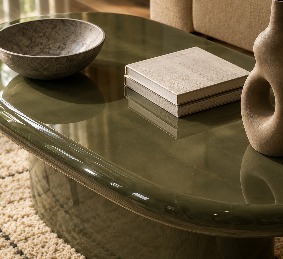 OONA Sculptural Olive Oval Coffee Table
