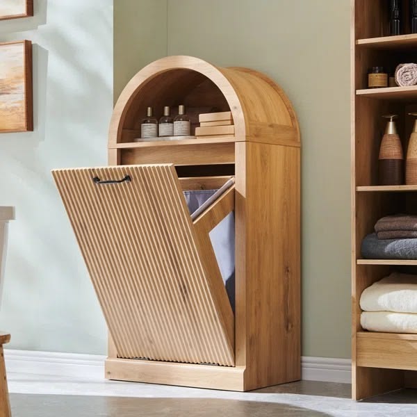 Arched Wooden Tilt-Out Laundry Hamper Cabinet