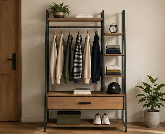 A-Frame Open Wardrobe with Drawer & Shelving