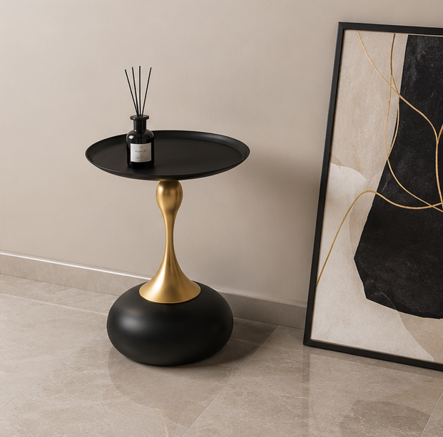 MORA Gloss Accent Table – Black & Gold