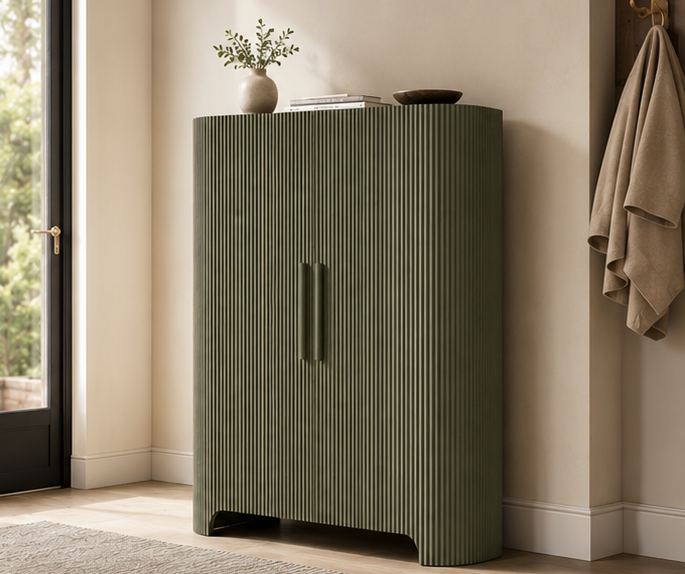 Fluted Tall Shoe Storage Cabinet