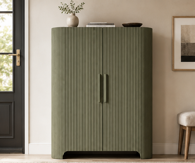 Fluted Tall Shoe Storage Cabinet