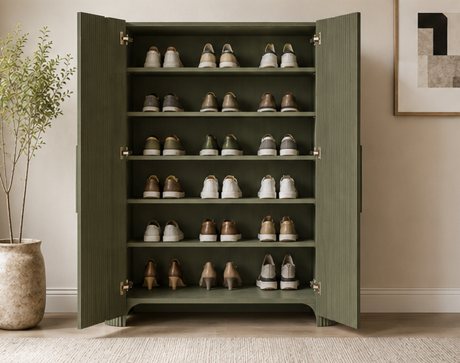 Fluted Tall Shoe Storage Cabinet