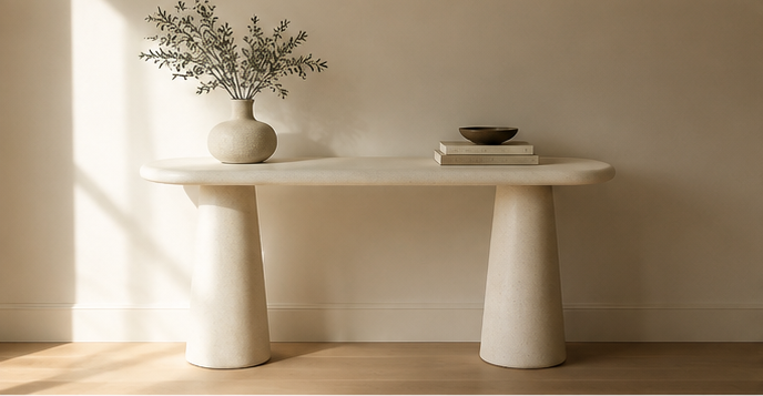 Sculptural Travertine Console Table