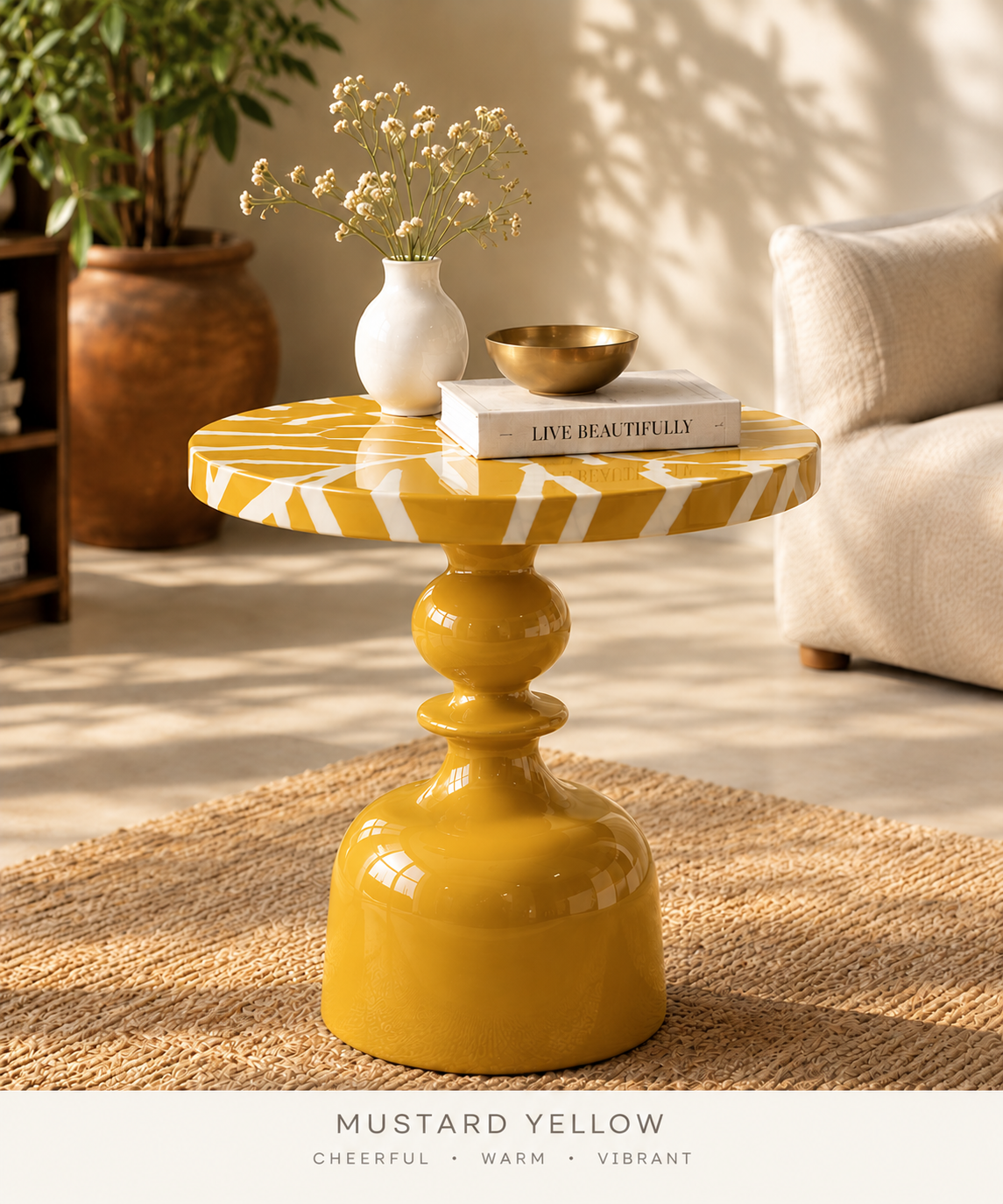 MORA STRIPED PEDESTAL SIDE TABLE