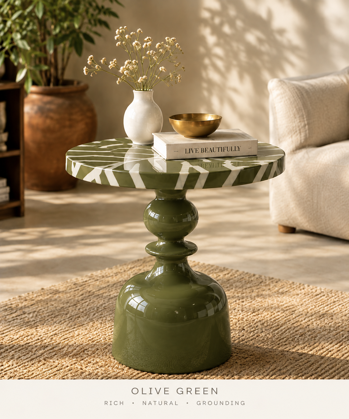 MORA STRIPED PEDESTAL SIDE TABLE