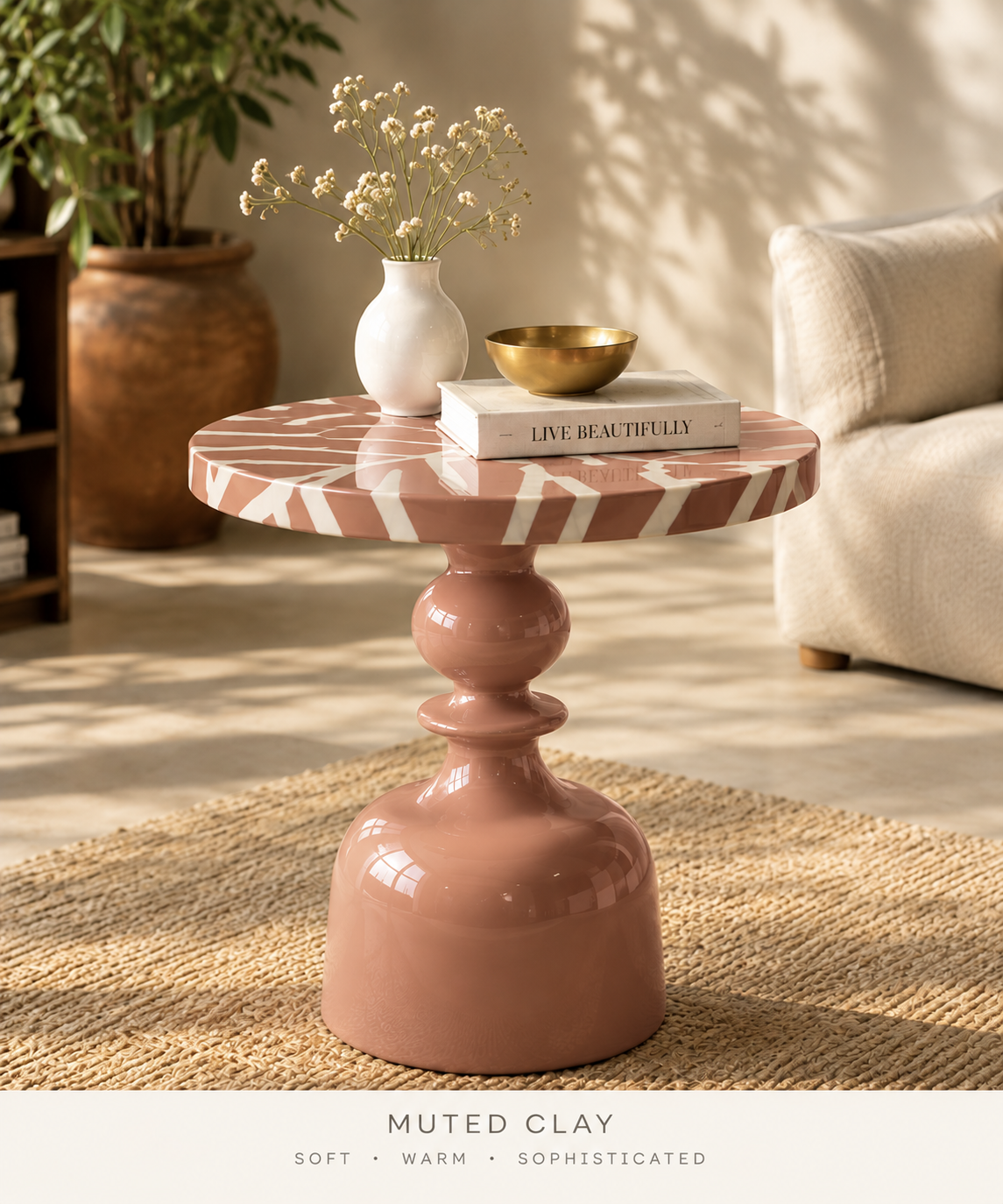 MORA STRIPED PEDESTAL SIDE TABLE
