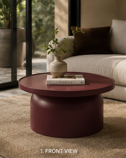 OONA Sculptural Burgundy Drum Coffee Table