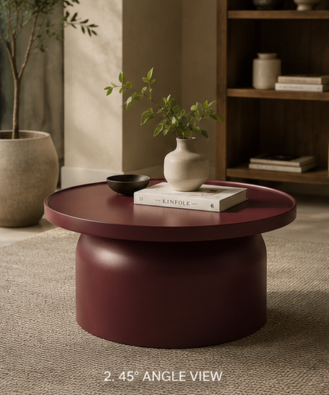 OONA Sculptural Burgundy Drum Coffee Table