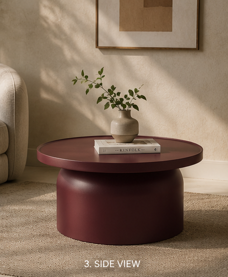 OONA Sculptural Burgundy Drum Coffee Table
