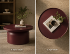 OONA Sculptural Burgundy Drum Coffee Table