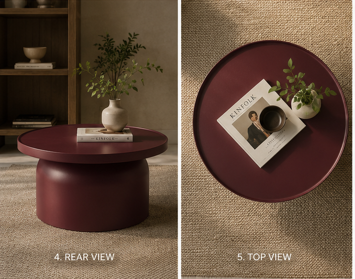 OONA Sculptural Burgundy Drum Coffee Table