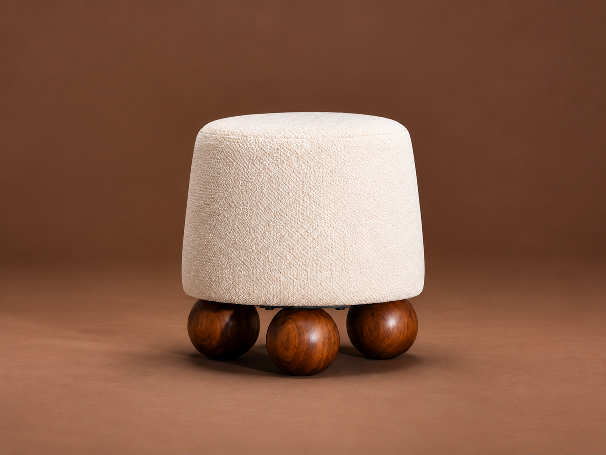 Sculptural Upholstered Ball-Foot Accent Stool