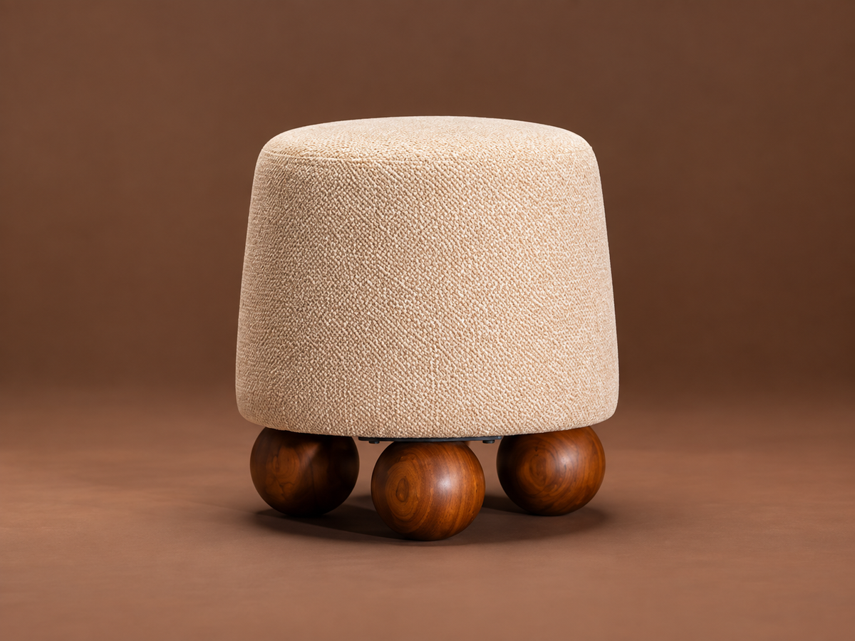 Sculptural Upholstered Ball-Foot Accent Stool