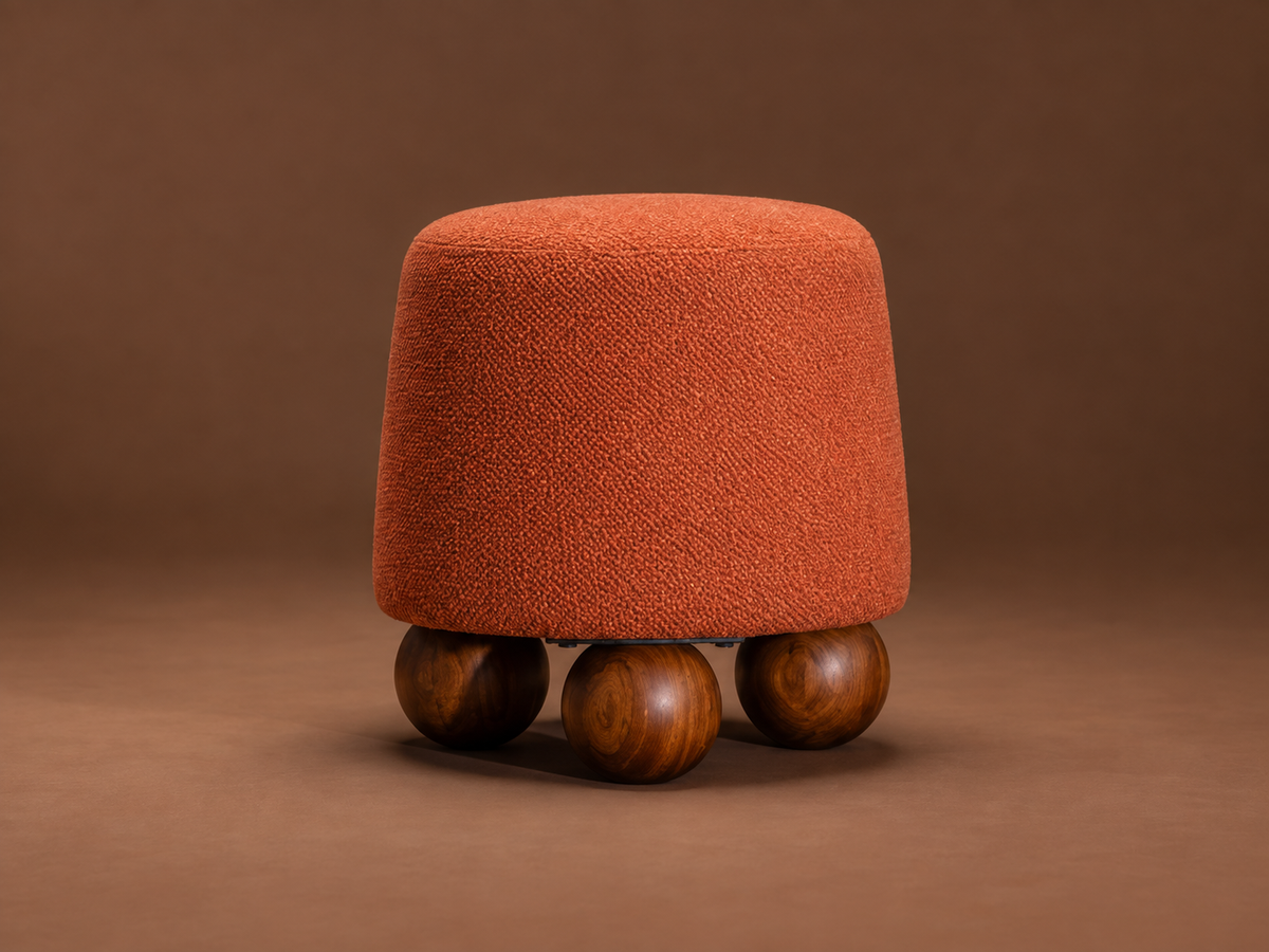 Sculptural Upholstered Ball-Foot Accent Stool