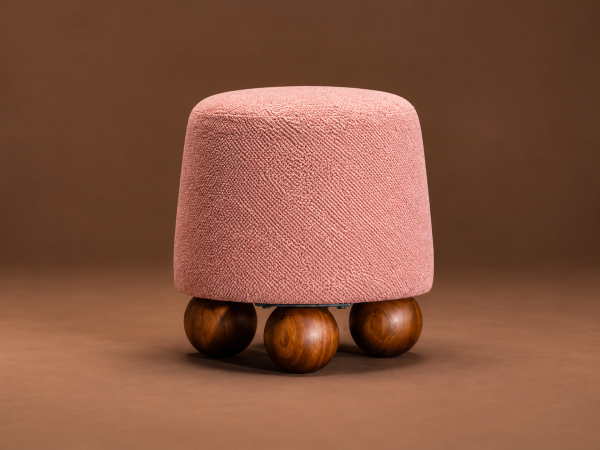 Sculptural Upholstered Ball-Foot Accent Stool