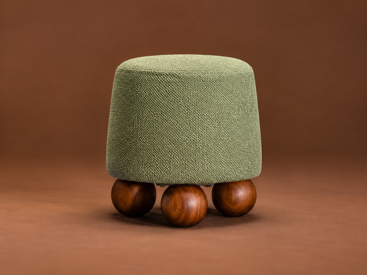 Sculptural Upholstered Ball-Foot Accent Stool