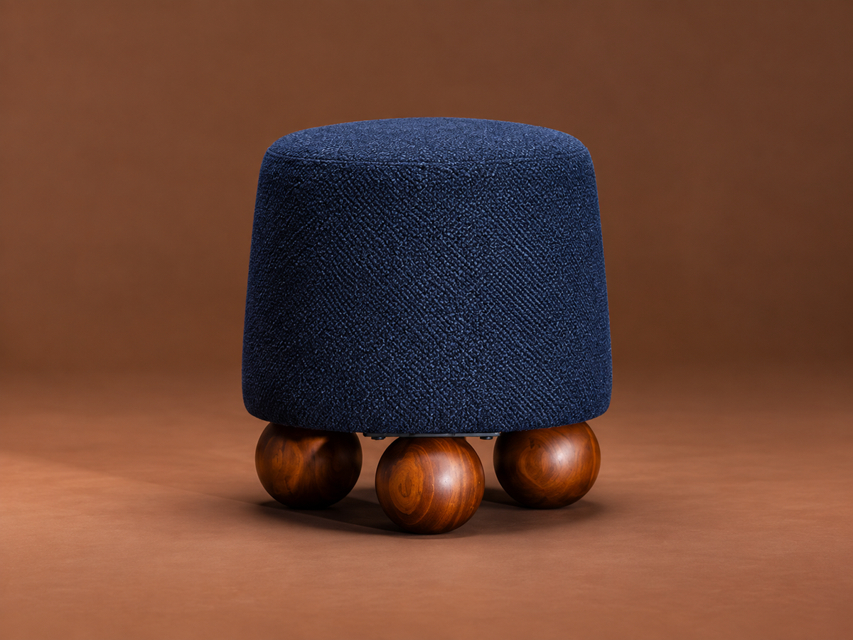 Sculptural Upholstered Ball-Foot Accent Stool