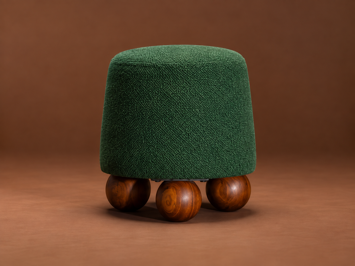Sculptural Upholstered Ball-Foot Accent Stool