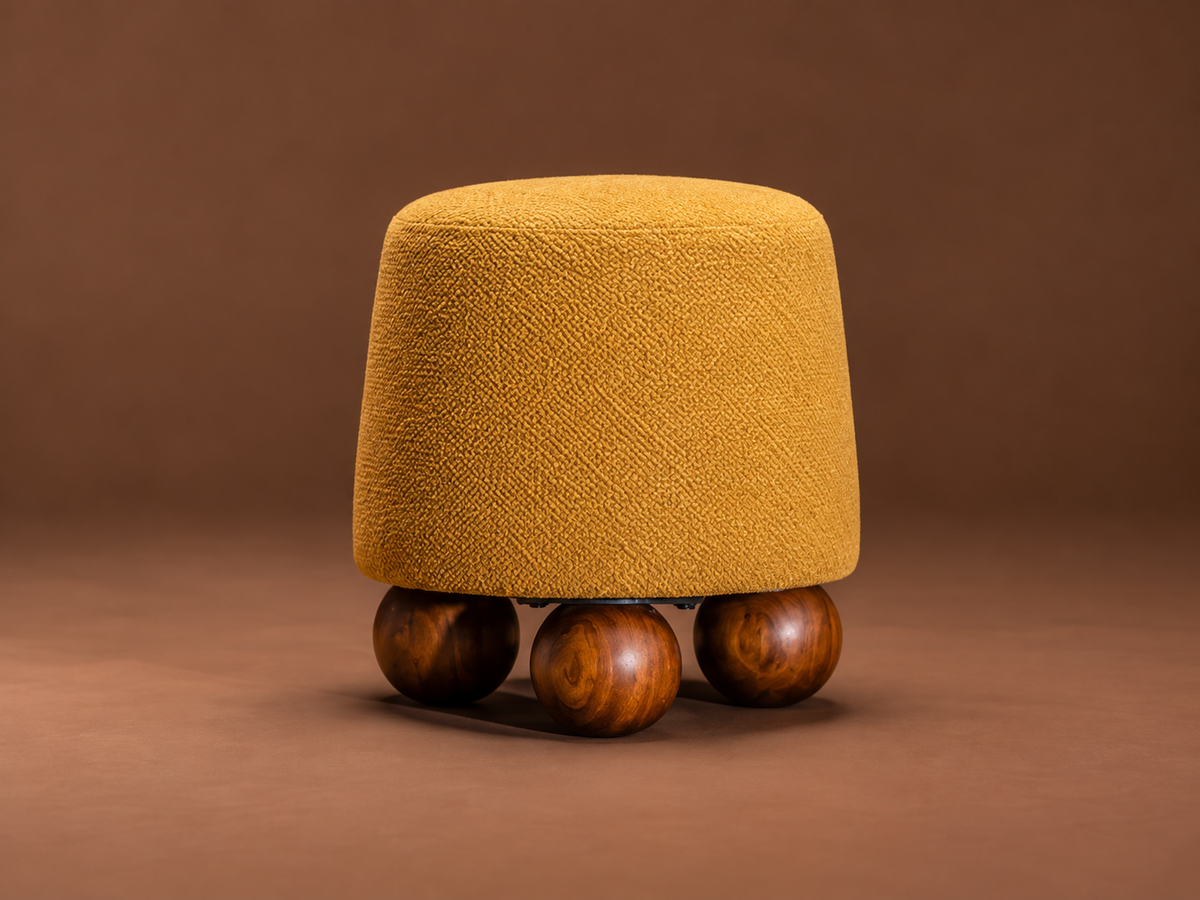Sculptural Upholstered Ball-Foot Accent Stool
