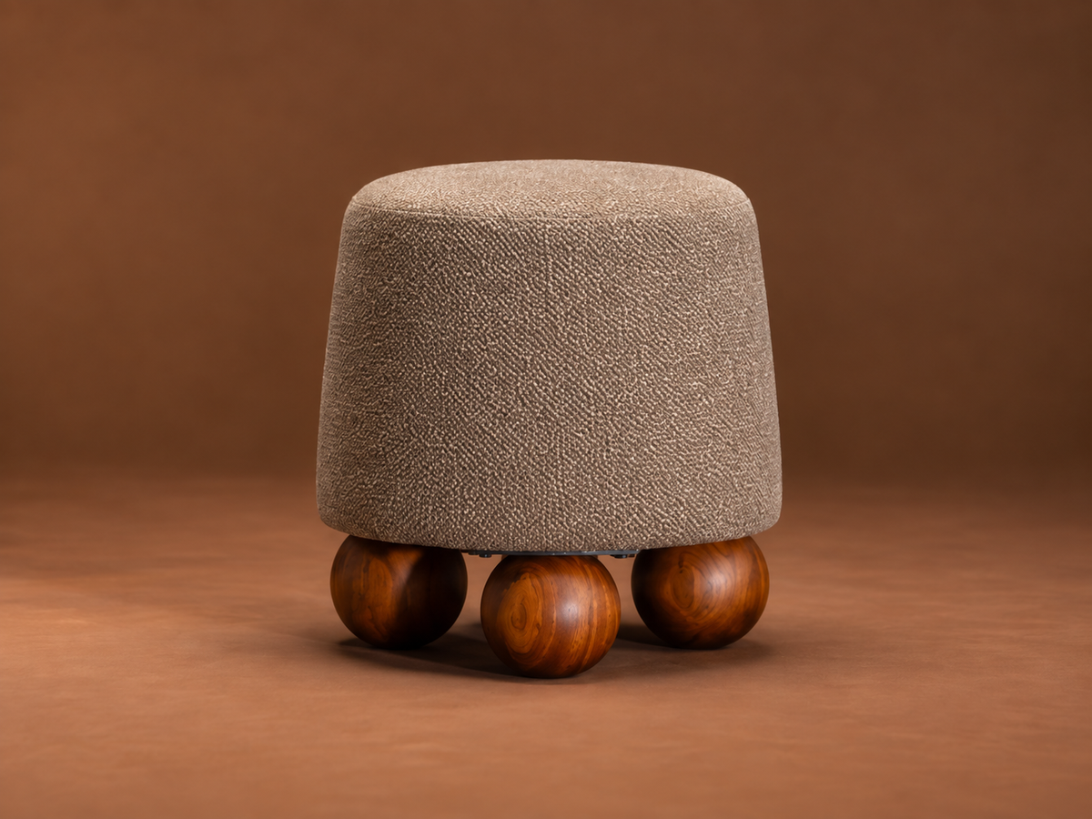 Sculptural Upholstered Ball-Foot Accent Stool