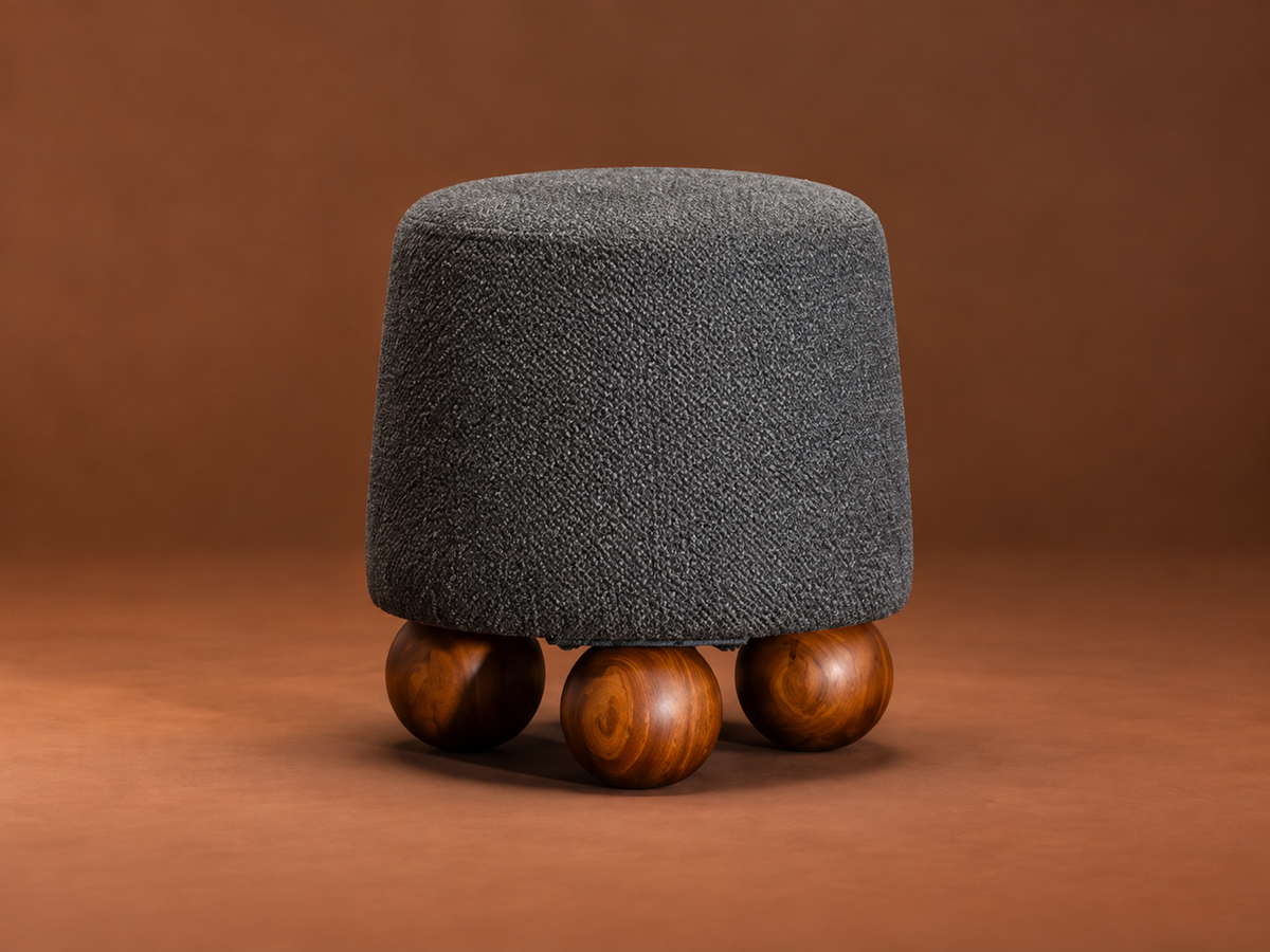 Sculptural Upholstered Ball-Foot Accent Stool