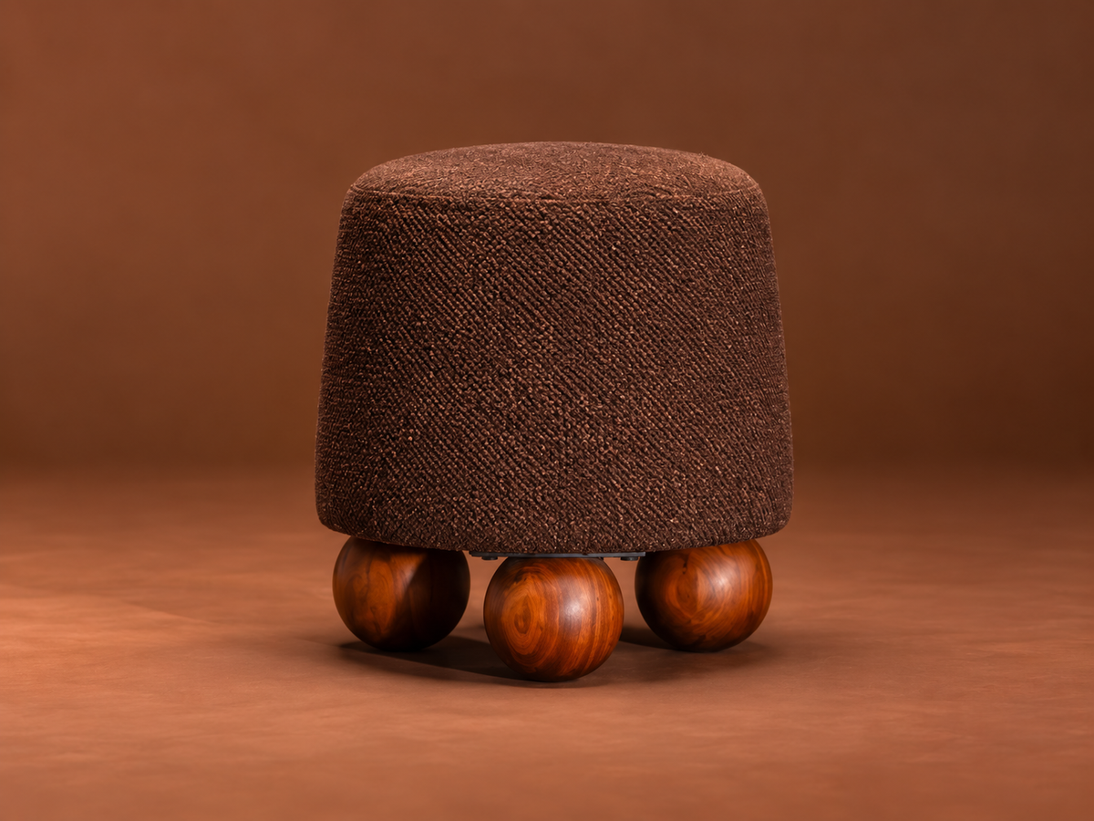 Sculptural Upholstered Ball-Foot Accent Stool