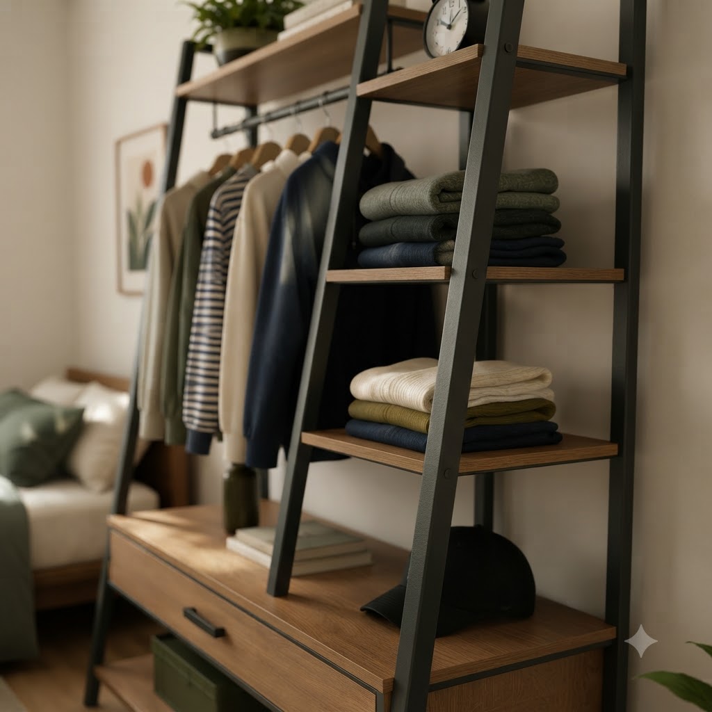 A-Frame Open Wardrobe with Drawer & Shelving