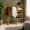 Industrial Open-Frame Wardrobe Rack with Wood Shelves