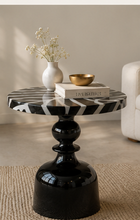 MORA STRIPED PEDESTAL SIDE TABLE