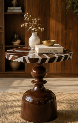 MORA STRIPED PEDESTAL SIDE TABLE