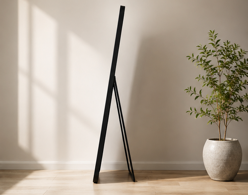Arched Full-Length Black Metal Floor Mirror