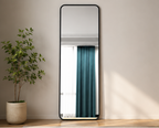 Arched Full-Length Black Metal Floor Mirror