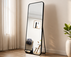 Arched Full-Length Black Metal Floor Mirror