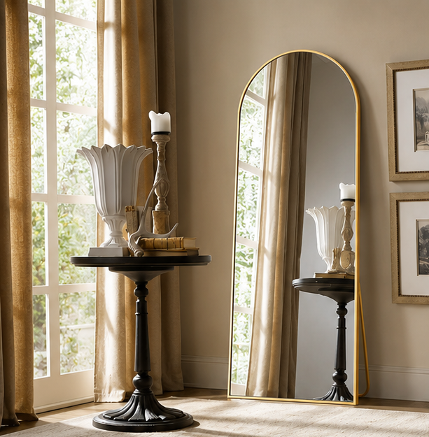 Arched Gold Full-Length Floor Mirror