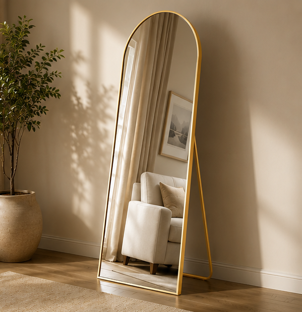 Arched Gold Full-Length Floor Mirror