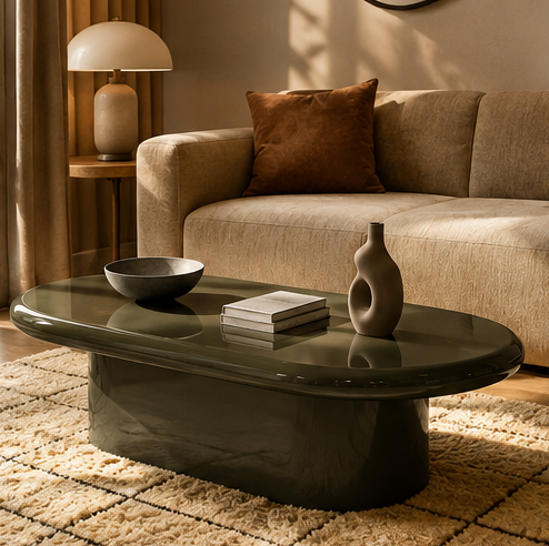 OONA Sculptural Olive Oval Coffee Table