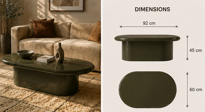 OONA Sculptural Olive Oval Coffee Table